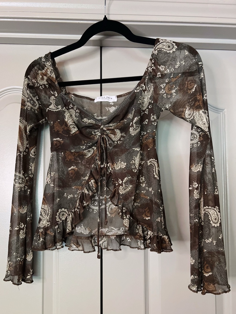 GOOD DAYS PROJECT Sheer Paisley Mesh Tie Front Top
